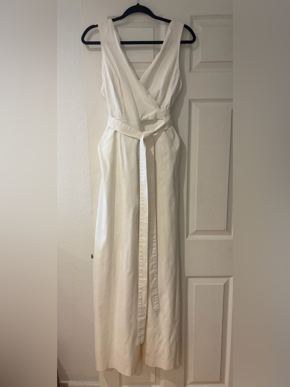 ANTHROPOLOGIE CHINO NEW Ivory Scalloped Chino Jumpsuit Wide Leg 6 Stretch - Picture 7 of 10